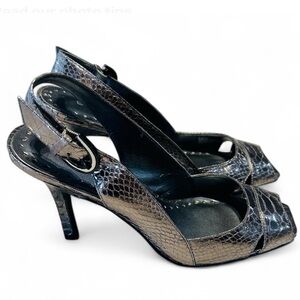 Y2K BCBGirls 6.5 Heels Silver/Pewter Vintage Open Toe Peep Toe High Heels NWOT